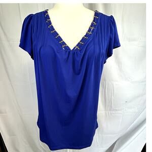 east 5th Size Large Women's blue top gold balls on front cap sleeves